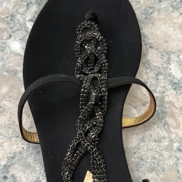 Giorgio Armani Black and Gold Sandals - Picture 2 of 12